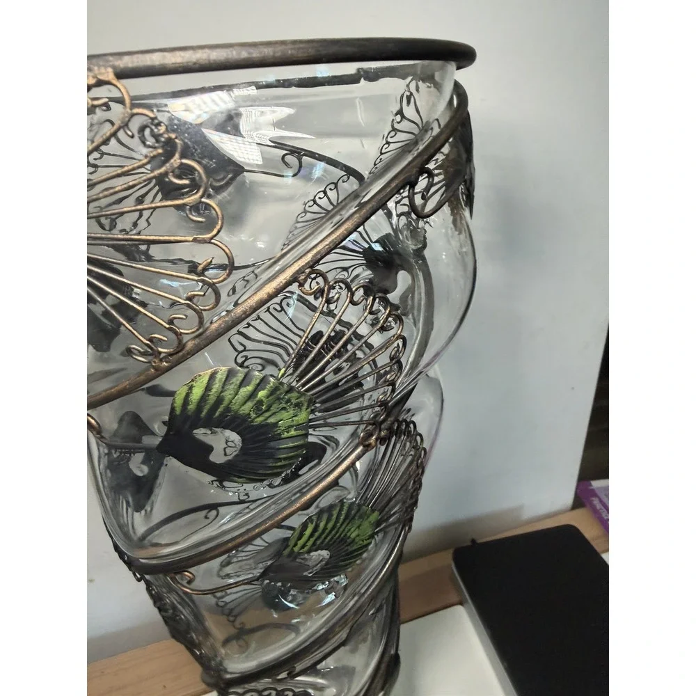 Vintage Hand Blown Cast Iron Large Peacock Feather Vase